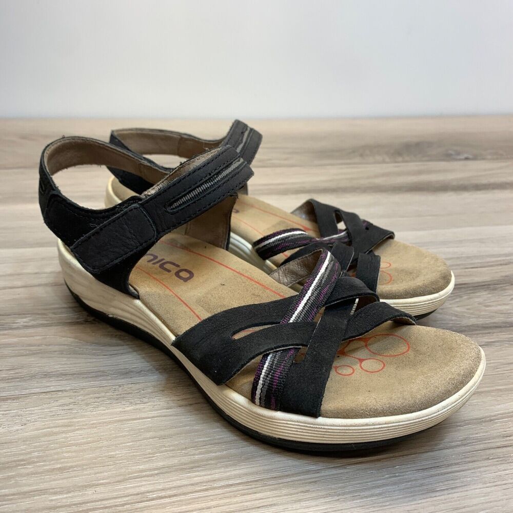 Bionica Black Leather Comfort Sandals‎ Womens Size 6.5M Strappy Ankle Strap